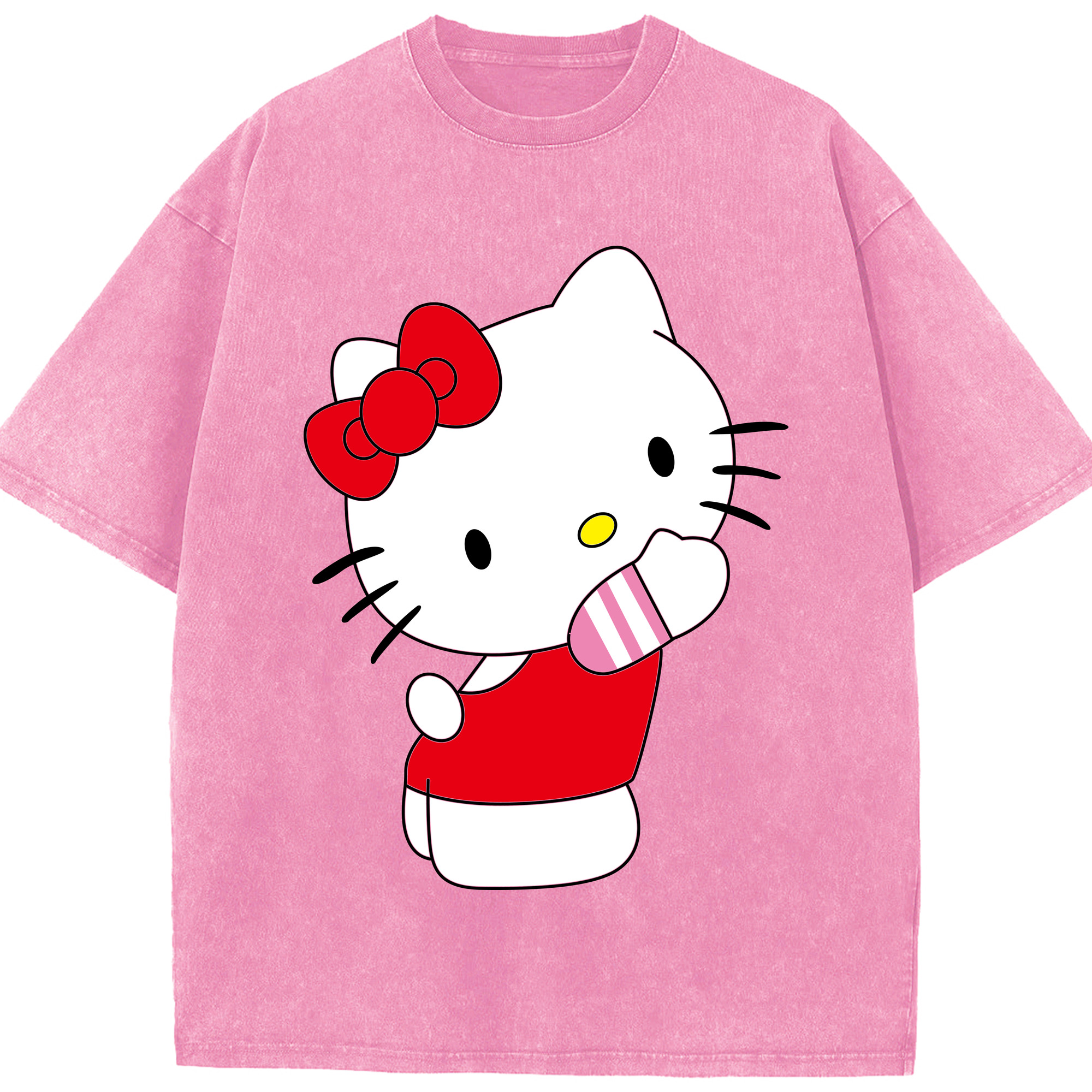 （画像用） Hello Kitty ハローキティ 綿100% ヴィンテージ風 半袖Tシャツ（フロントプリント）